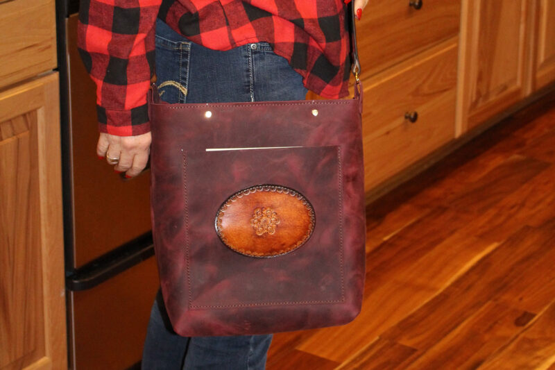 Full Grain Leather Tote in wine with shoulder strap