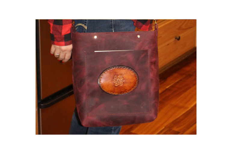 Full Grain Leather Tote in wine with shoulder strap